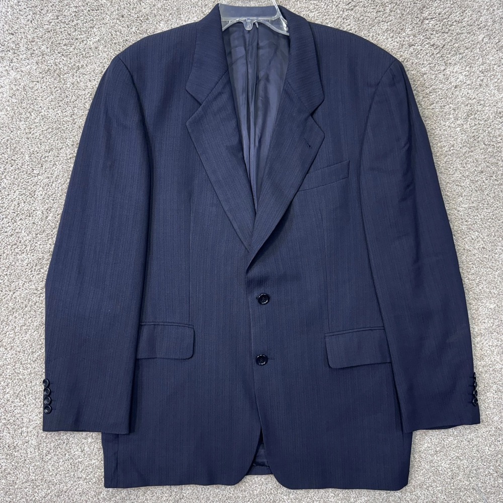 Hugo Boss Blazer Mens 42R Akropolis Navy Blue Pinstripe Wool Blend EUC